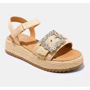 Art Class Kids' Zinnia Platform Raffia Buckle Rhinestone Beige Sandals Size 4